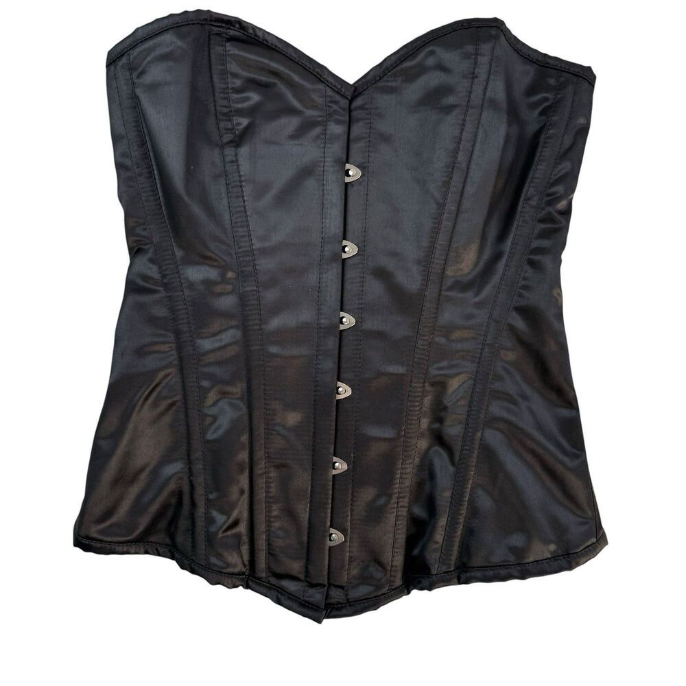 NEW Lavish Daisy Corset Black Satin Boned Strapless Hook Lace Medium Adjustable